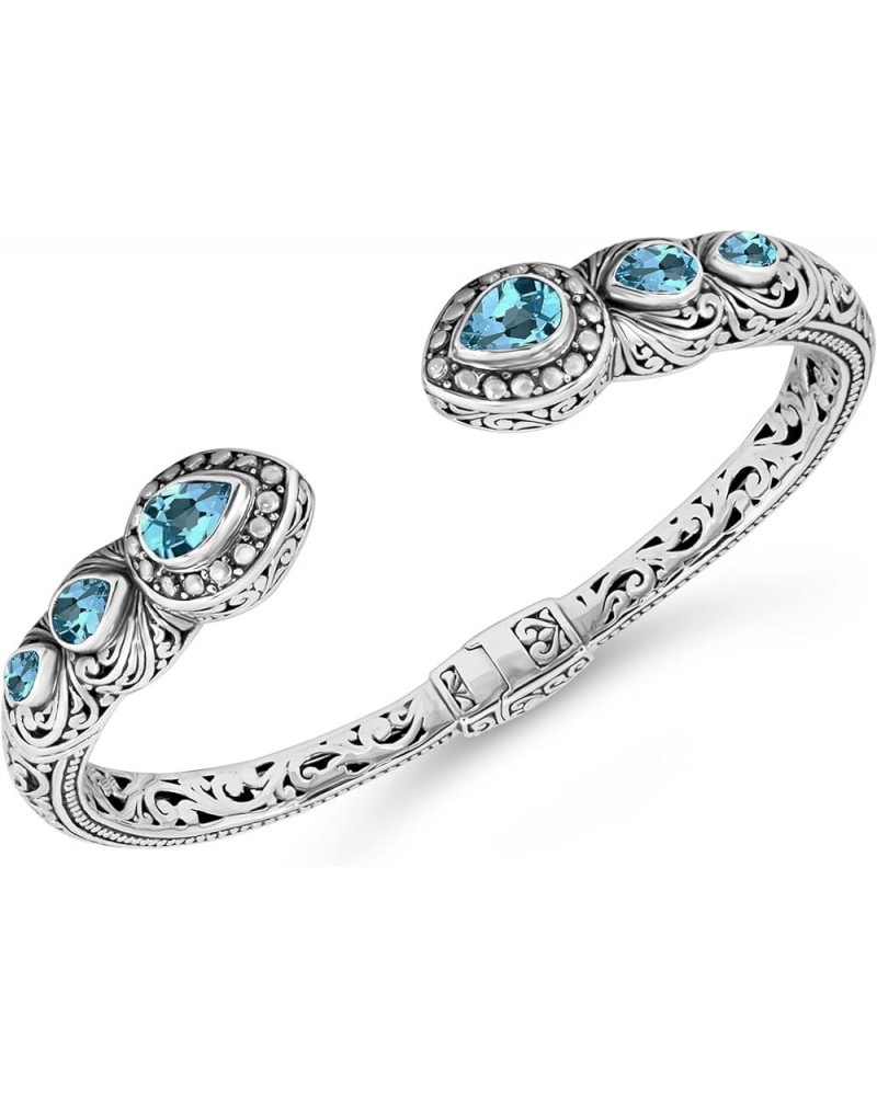 Sterling Silver 925 with Gemstones Bali Filigree Cuff Bracelet Silver 925/Blue Topaz DHK3226 Medium $58.11 Bracelets