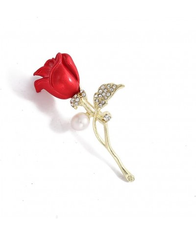 Rhinestone Rose Flower Brooch, Fashion Crystal Floral Brooch Pin,Enamel Rose brooch Red Flowers Lapel Brooch for Women Girls ...