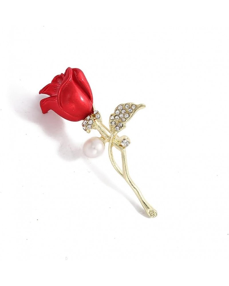 Rhinestone Rose Flower Brooch, Fashion Crystal Floral Brooch Pin,Enamel Rose brooch Red Flowers Lapel Brooch for Women Girls ...