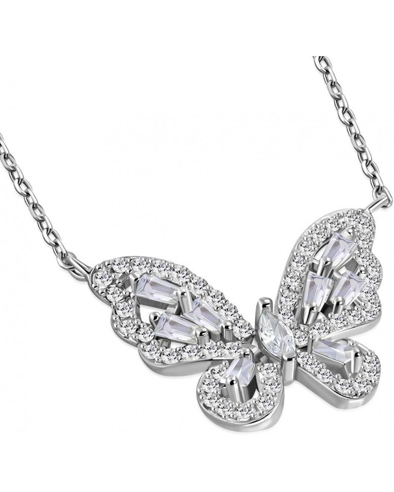 Butterfly Necklace Pendant 925 Sterling Silver Cubic Zirconia Clear $19.24 Necklaces