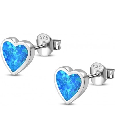 Small Girls Womens Simulated Blue Opal Heart Stud Earrings 925 Sterling Silver $11.25 Earrings