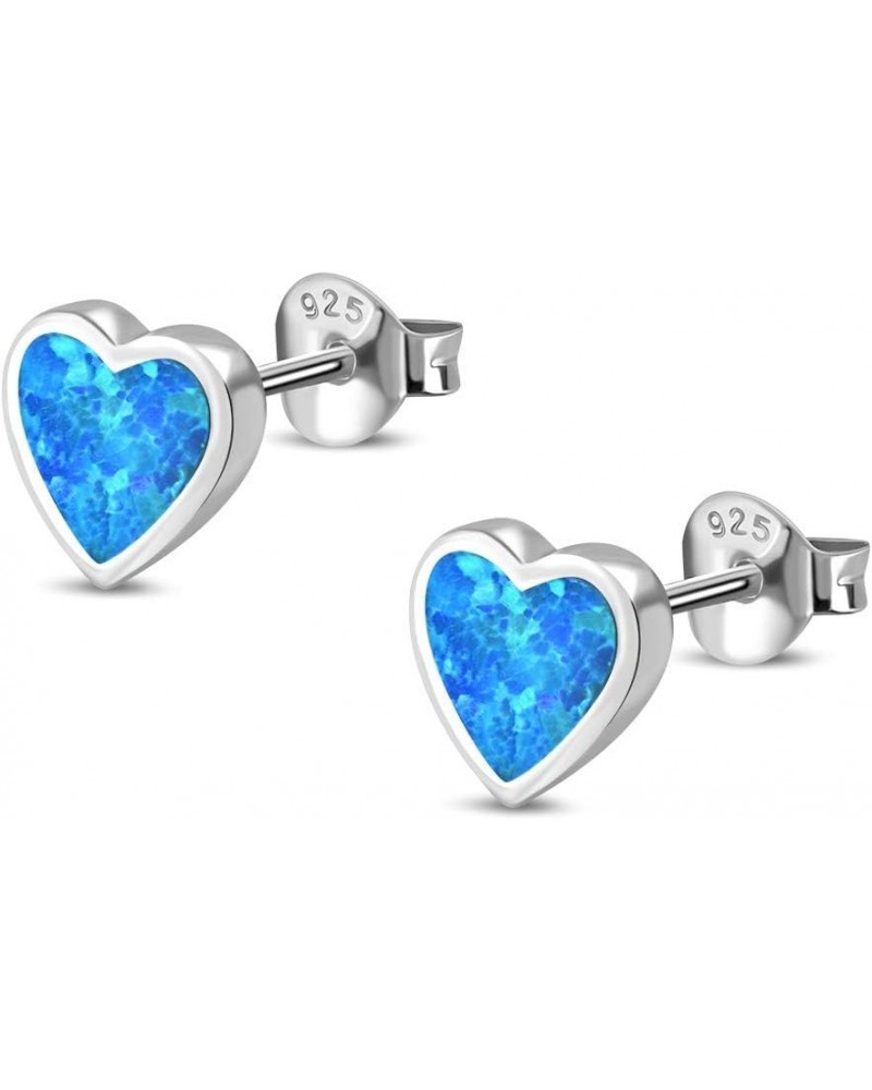 Small Girls Womens Simulated Blue Opal Heart Stud Earrings 925 Sterling Silver $11.25 Earrings