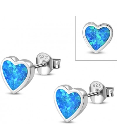 Small Girls Womens Simulated Blue Opal Heart Stud Earrings 925 Sterling Silver $11.25 Earrings