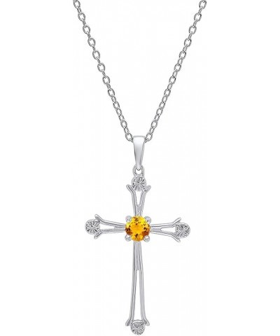 4 MM Round Gemstone Ladies Cross Pendant (Silver Chain Included), Sterling Silver Citrine $51.85 Necklaces