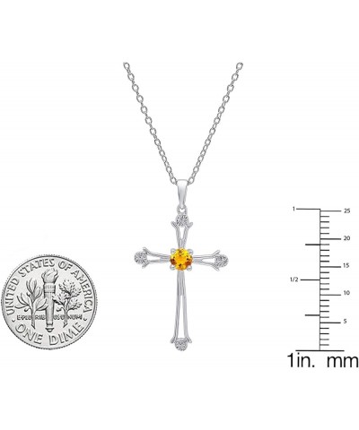 4 MM Round Gemstone Ladies Cross Pendant (Silver Chain Included), Sterling Silver Citrine $51.85 Necklaces