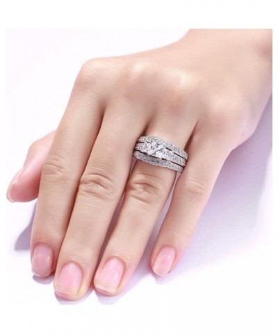 2.8 Ctw Moissanite Princess Cut Wedding Ring Set for Women Platinum Plated Silver 3 Pieces 3 Stone Bridal Ring Set Engagement...