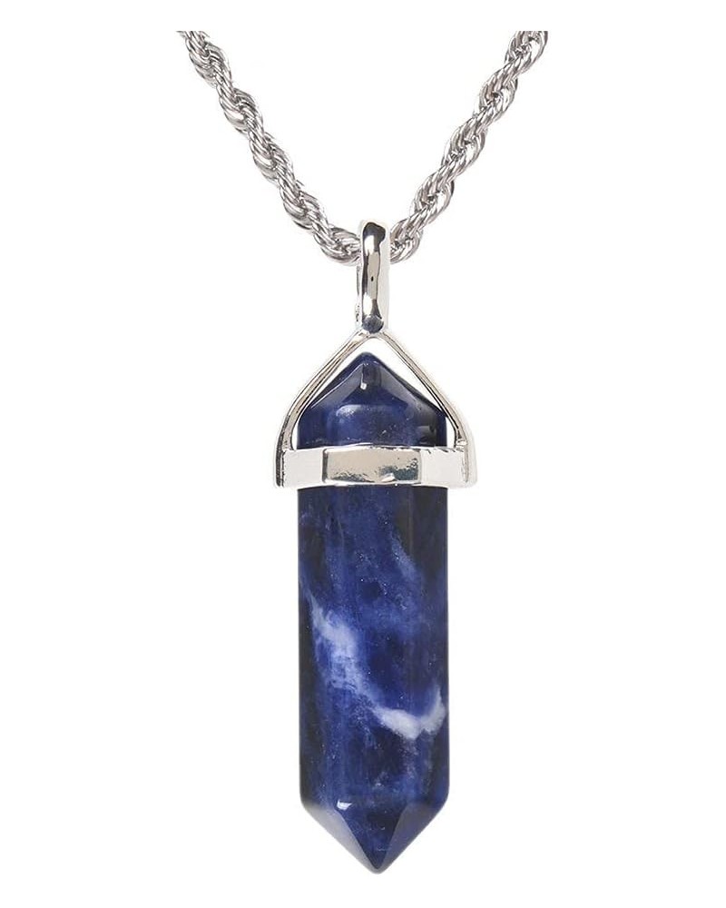 Hexagonal Pointed Reiki Chakra Pendant Stainless Steel Chain Necklace 20" Iron Gift Box Sodalite $6.47 Necklaces