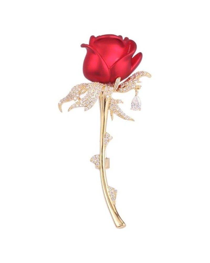 Cubic Zirconia Decorative Lily of the Valley Rose Peony Corsage Brooch for women Blazer Cardigan Pin Gift Jewelry Style2-Red ...