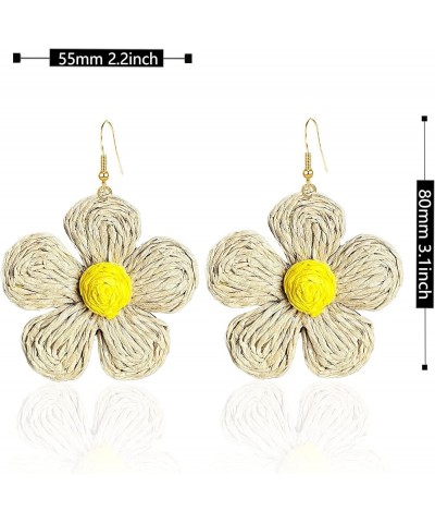 Summer Rattan Earrings for Women Statement Sunflower Boho Raffia Straw Wrapped Flower Drop Dangle Earrings Summer Tropical Be...