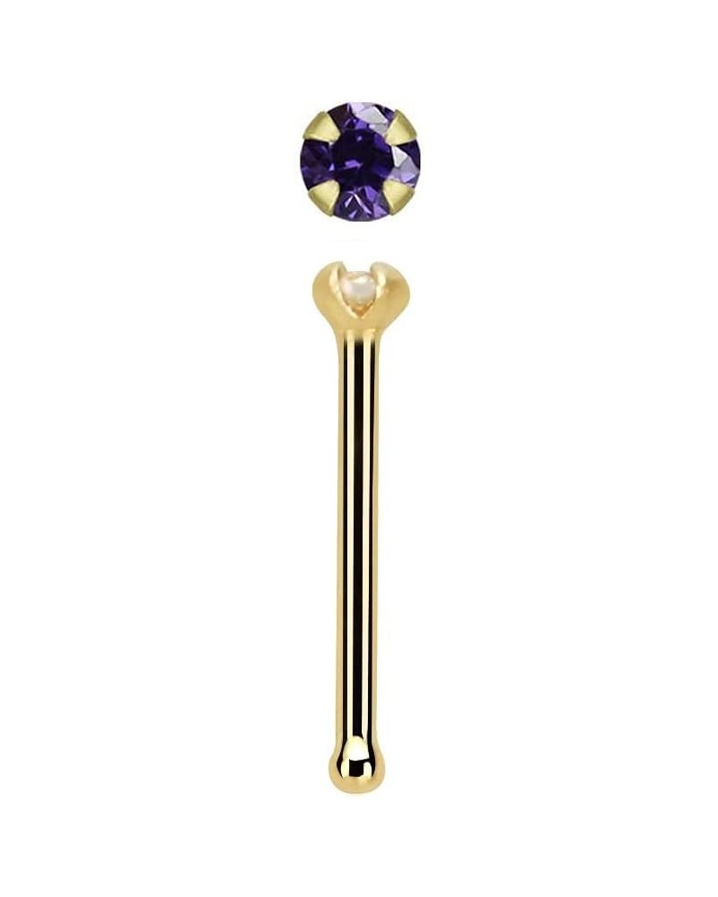 14k Yellow Gold 1.25 mm CZ Nose Bone Stud Amethyst $15.95 Body Jewelry