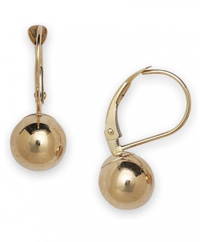 Real 14k Yellow Gold Fixed Polished Ball Lever Back Earrings - 4mm, 5mm, 6mm, 7mm, 8mm, 9mm, 10mm - Gold Dangle Earrings for ...