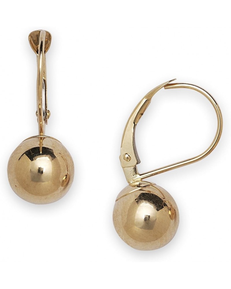 Real 14k Yellow Gold Fixed Polished Ball Lever Back Earrings - 4mm, 5mm, 6mm, 7mm, 8mm, 9mm, 10mm - Gold Dangle Earrings for ...