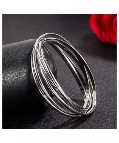 925 Sterling Silver Solid Bangle Bracelet Minimalist 5 Loop Bangle Bracelet Women Teen Jewelry Sterling Silver Bracelet 60/65...