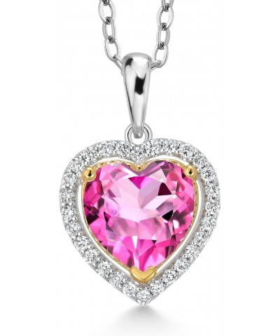 925 Sterling Silver and 10K Yellow Gold Pink Mystic Topaz and White Lab Grown Diamond Pendant Necklace For Women (2.60 Cttw, ...