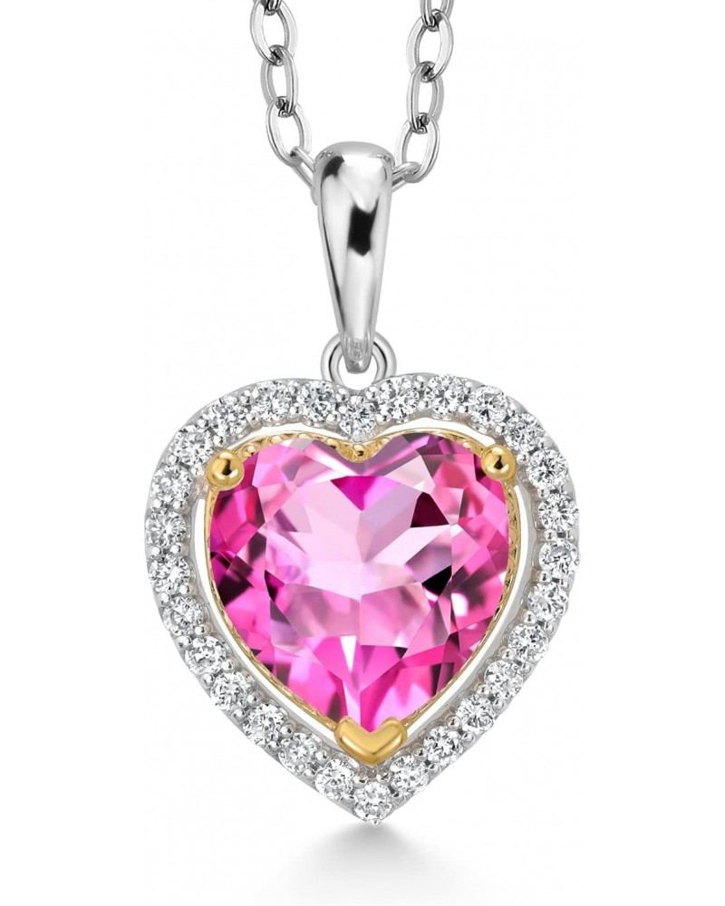 925 Sterling Silver and 10K Yellow Gold Pink Mystic Topaz and White Lab Grown Diamond Pendant Necklace For Women (2.60 Cttw, ...