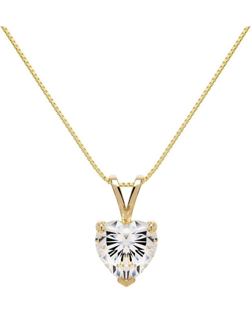 14K Gold Round, Princess and Heart Cubic Zirconia Solitaire Pendant Necklace 18 " Chain (0.66 mm Thick) - 2.0 CTW Heart Cut 1...