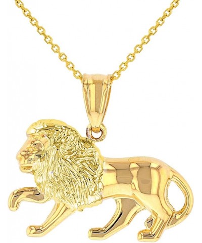 High Polish 14k Yellow Gold 3D Leo Zodiac Sign Charm Lion Animal Pendant With Cable, Curb or Figaro Chain Necklace 18.0 Inche...