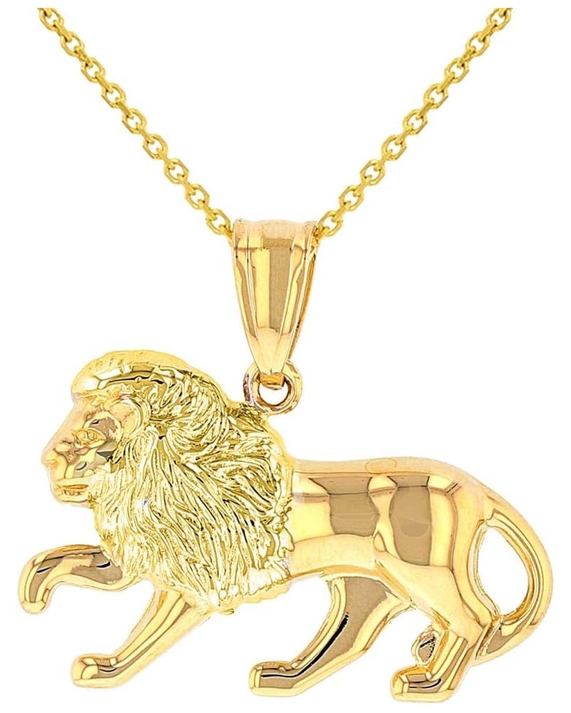 High Polish 14k Yellow Gold 3D Leo Zodiac Sign Charm Lion Animal Pendant With Cable, Curb or Figaro Chain Necklace 18.0 Inche...