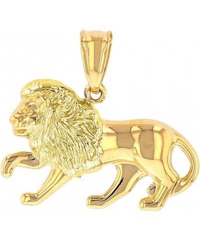 High Polish 14k Yellow Gold 3D Leo Zodiac Sign Charm Lion Animal Pendant With Cable, Curb or Figaro Chain Necklace 18.0 Inche...