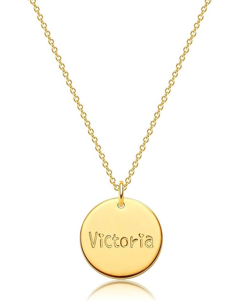 Personalized Name Disc Pendant Necklace 18K Gold Plated Custom Script Minimalist Name Necklace Signature Disk Necklace For Wo...