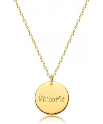 Personalized Name Disc Pendant Necklace 18K Gold Plated Custom Script Minimalist Name Necklace Signature Disk Necklace For Wo...