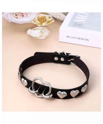 Heart Leather Choker Necklace for Women Sweet Heart Adjustable Goth Choker 12-16 Inches C-Black $7.79 Necklaces