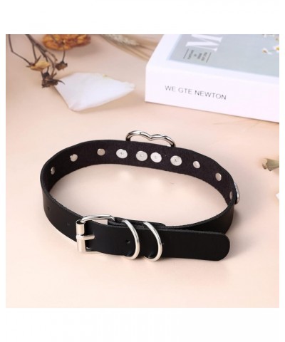 Heart Leather Choker Necklace for Women Sweet Heart Adjustable Goth Choker 12-16 Inches C-Black $7.79 Necklaces