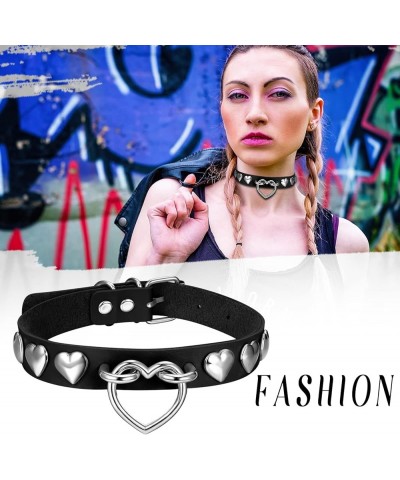 Heart Leather Choker Necklace for Women Sweet Heart Adjustable Goth Choker 12-16 Inches C-Black $7.79 Necklaces