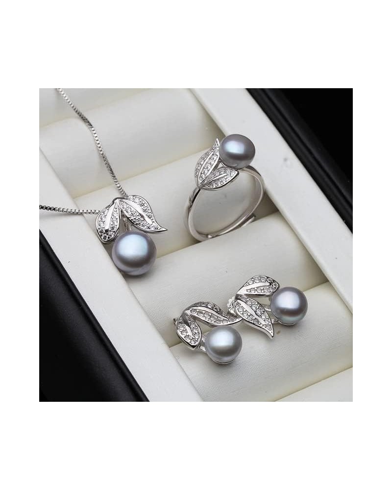 Pearl Earrings Necklace Pendant Ring for Women Natural Freshwater White Pearl Jewelry Set 925 Sterling Silver Jewelry Sets Gi...