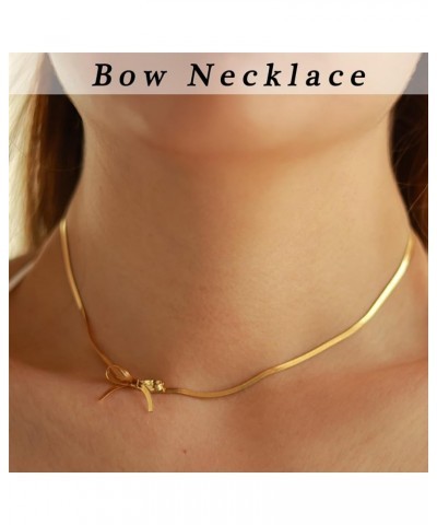 18K Gold Bow Necklace,Dainty Bow Pendent Choker Necklace Bowknot Bow Tie Necklace for Women Girls bow 05 $7.79 Necklaces