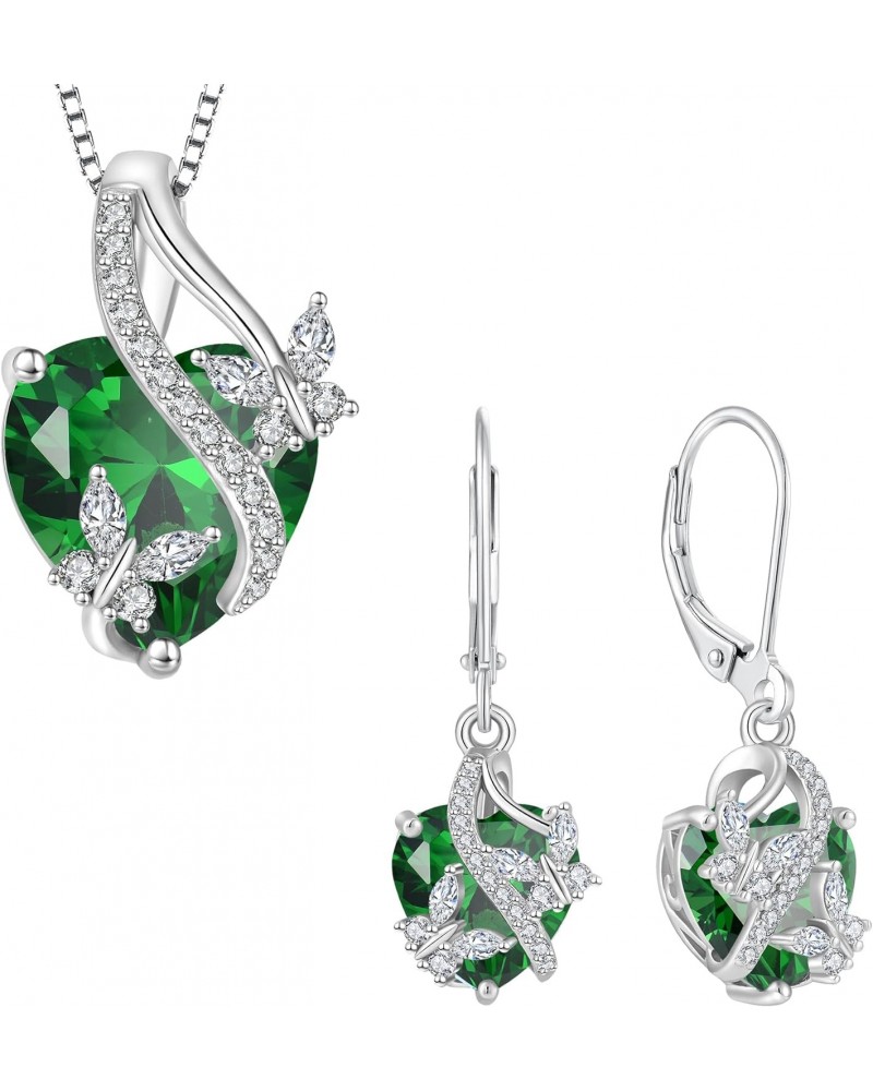 925 Sterling Silver Heart Butterfly Pendant Necklace Earrings Women Jewelry Set Gift with Birthstone Created Emerald $59.03 J...