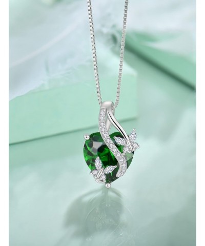 925 Sterling Silver Heart Butterfly Pendant Necklace Earrings Women Jewelry Set Gift with Birthstone Created Emerald $59.03 J...