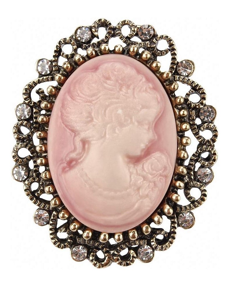 Vintage Queen Cameo Crystal Brooch Pins Women in Antique Gold Color pink $8.11 Brooches & Pins