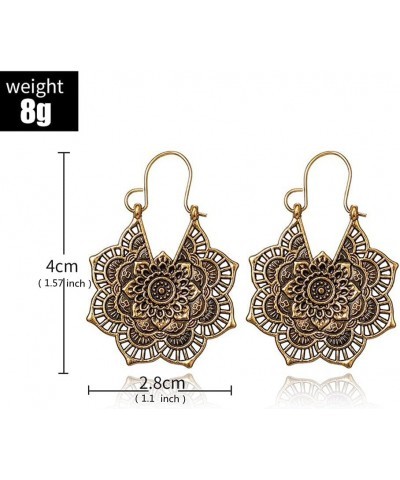 2 Pairs Tribe Flower Drop Earrings for Women Ethnic Style Round Carved Dangle Earrings $5.42 Earrings