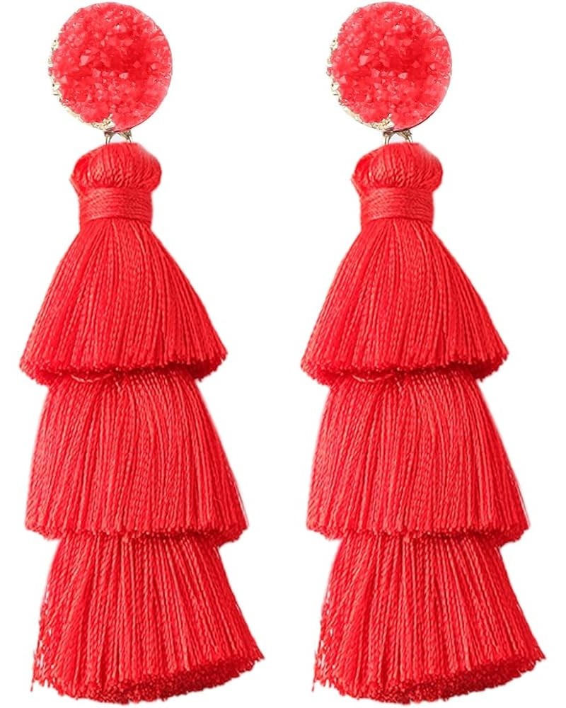 Earrings for Women Dangling, Colorful Layered Tassel Bohemian Drop Earrings Red $8.84 Earrings