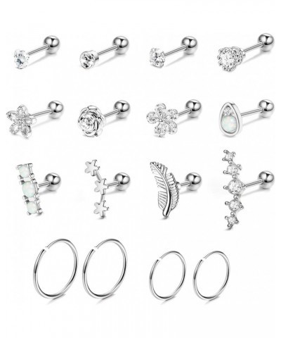 16Pcs 16G Cartilage Earrings Studs for Women Surgical Stainless Steel Helix Tragus Couch Hoop Piercing Earrings Set Opal Shin...