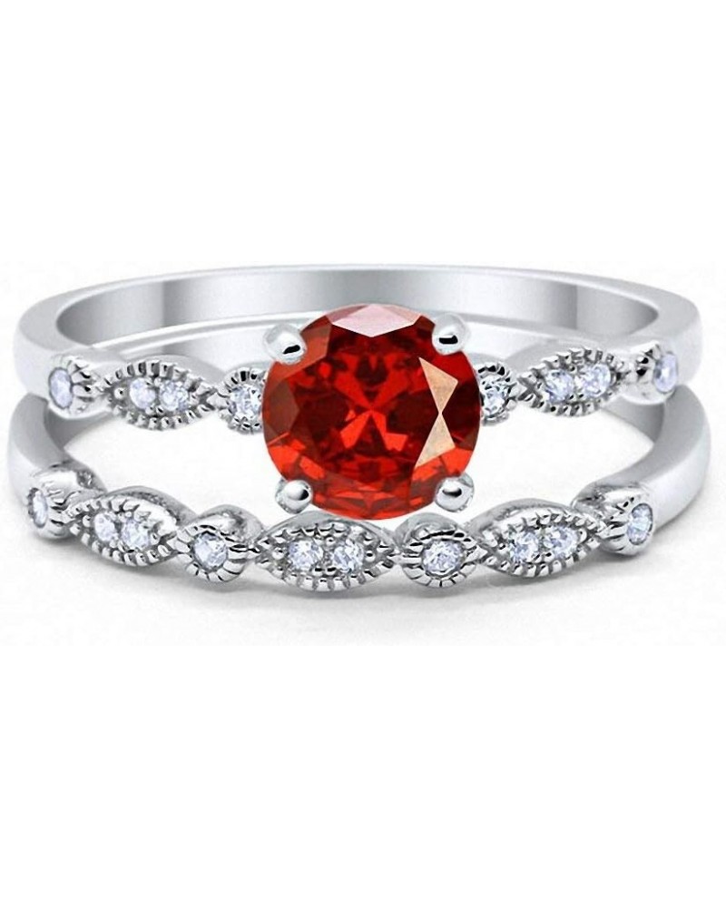 Art Deco Wedding Engagement Bridal Set Ring Band Round Cubic Zirconia 925 Sterling Silver Simulated Garnet $15.67 Sets