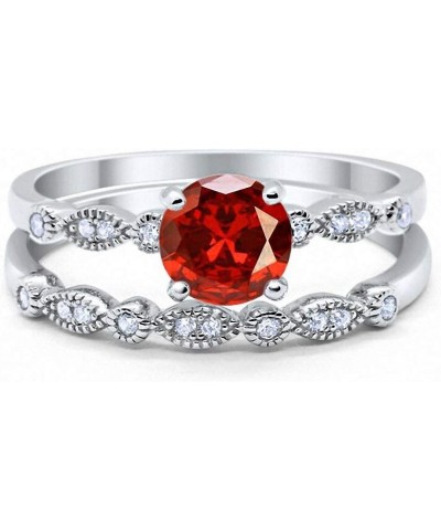 Art Deco Wedding Engagement Bridal Set Ring Band Round Cubic Zirconia 925 Sterling Silver Simulated Garnet $15.67 Sets