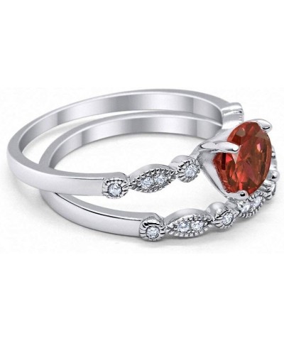 Art Deco Wedding Engagement Bridal Set Ring Band Round Cubic Zirconia 925 Sterling Silver Simulated Garnet $15.67 Sets