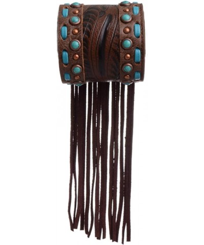 Nomad Creek Turquoise Studded Wide Leather Fringed Cuff Bracelet Brown,Turquoise $11.75 Bracelets