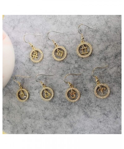 Gold Plated Star Sign Rhinestone Crystal Dangle Drop Earrings 12 Constellations Zodiac Horoscope Astrology Disc Jewelry Acces...