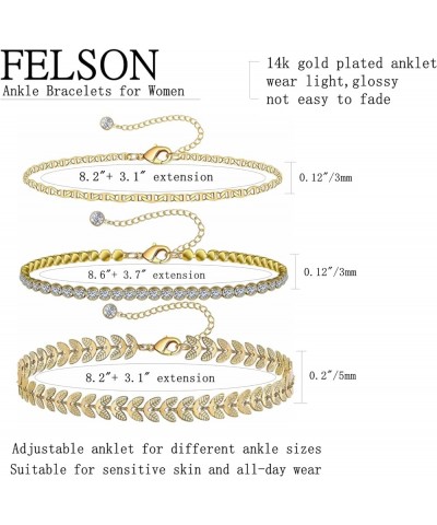 Ankle Bracelets for Women, Tennis Snake Figaro Chain Anklets for Summer, 14k Gold Plated Adjustable Beach Anklet Set, 6pcs Da...