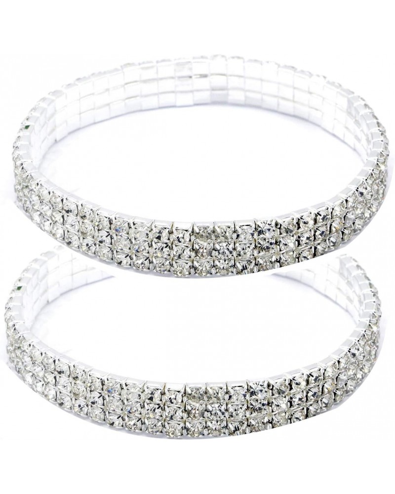 Women Rhinestone Stretch Ankle Bracelet Silver Sparking Tennis Bracelet Crystal Anklet Foot Chain Jewelry (3 Row - 2pcs) $8.9...