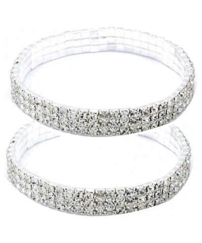 Women Rhinestone Stretch Ankle Bracelet Silver Sparking Tennis Bracelet Crystal Anklet Foot Chain Jewelry (3 Row - 2pcs) $8.9...