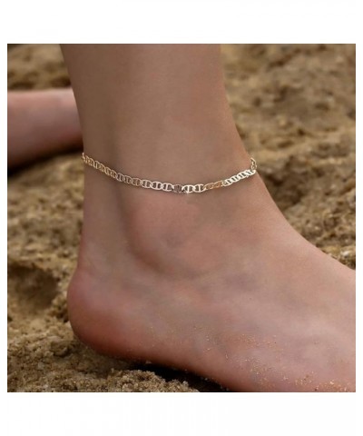 Ankle Bracelets for Women, Tennis Snake Figaro Chain Anklets for Summer, 14k Gold Plated Adjustable Beach Anklet Set, 6pcs Da...