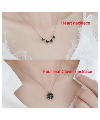 Nanafast Stainless Steel Four Leaf Clover Necklace Dainty Heart Necklace for Women Girls Cubic Zirconia Four Leaf Clover Pend...