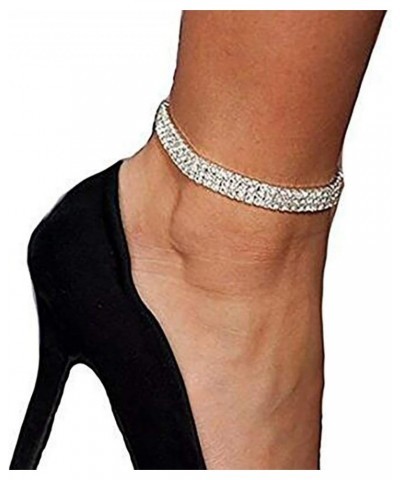 Women Rhinestone Stretch Ankle Bracelet Silver Sparking Tennis Bracelet Crystal Anklet Foot Chain Jewelry (3 Row - 2pcs) $8.9...