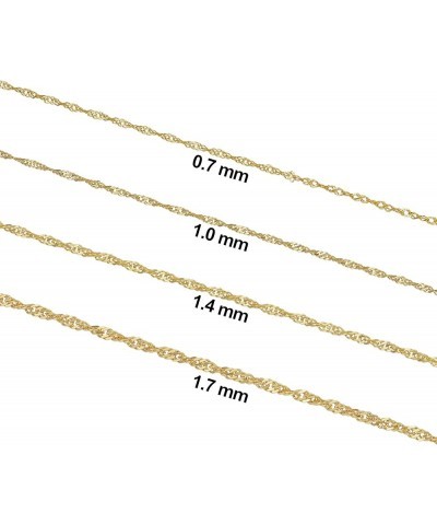 10k Yellow Gold Singapore Chain Necklace For Women (0.7mm, 1mm, 1.4mm, 1.7mm - sizes from 14 to 30 inch long) 30 inch 0.7 mm ...