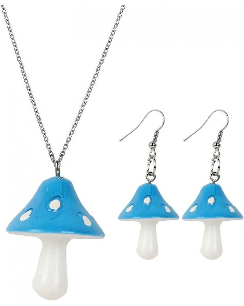 Cute Colorful Mushroom Dangling Earrings Necklace Set Handmade Gummy Mushrooms Necklaces Rainbow Colored 3D Vegetables Jewelr...