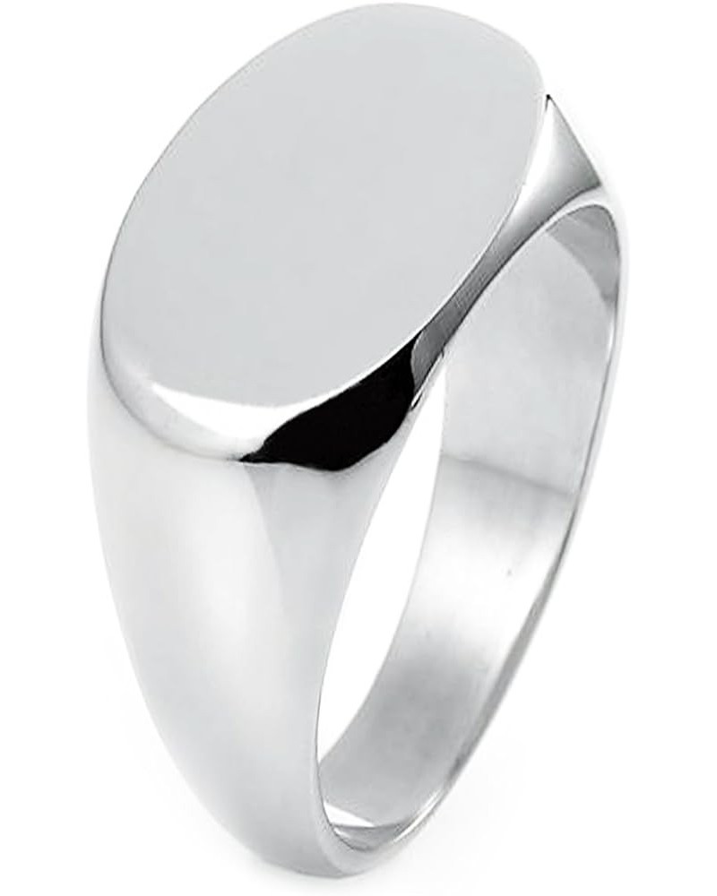 925 Sterling Silver Signet Oval Flat Top High Polished Ring | Blank Or Initial Personalization Silver $11.02 Rings